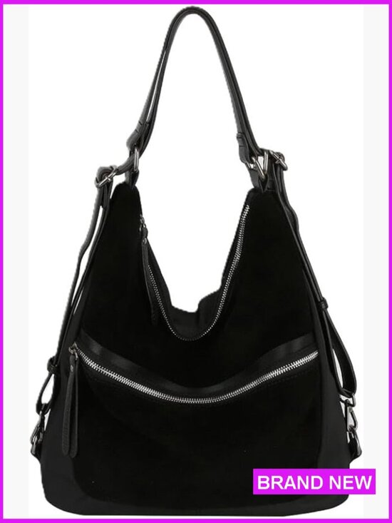 Handbags - Convertible Shoulder Hobo Backpack Travel Bag Adjustable Straps Vegan Suede